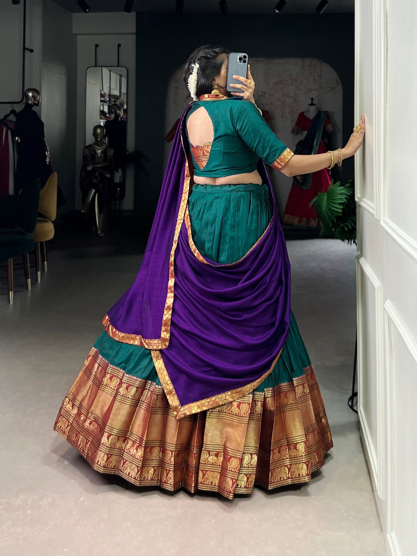 Lorenvalley Fashion Firozi Narayan Pet Silk Zari Weaving Work Lehenga Choli with Dupatta | Swadesiicart