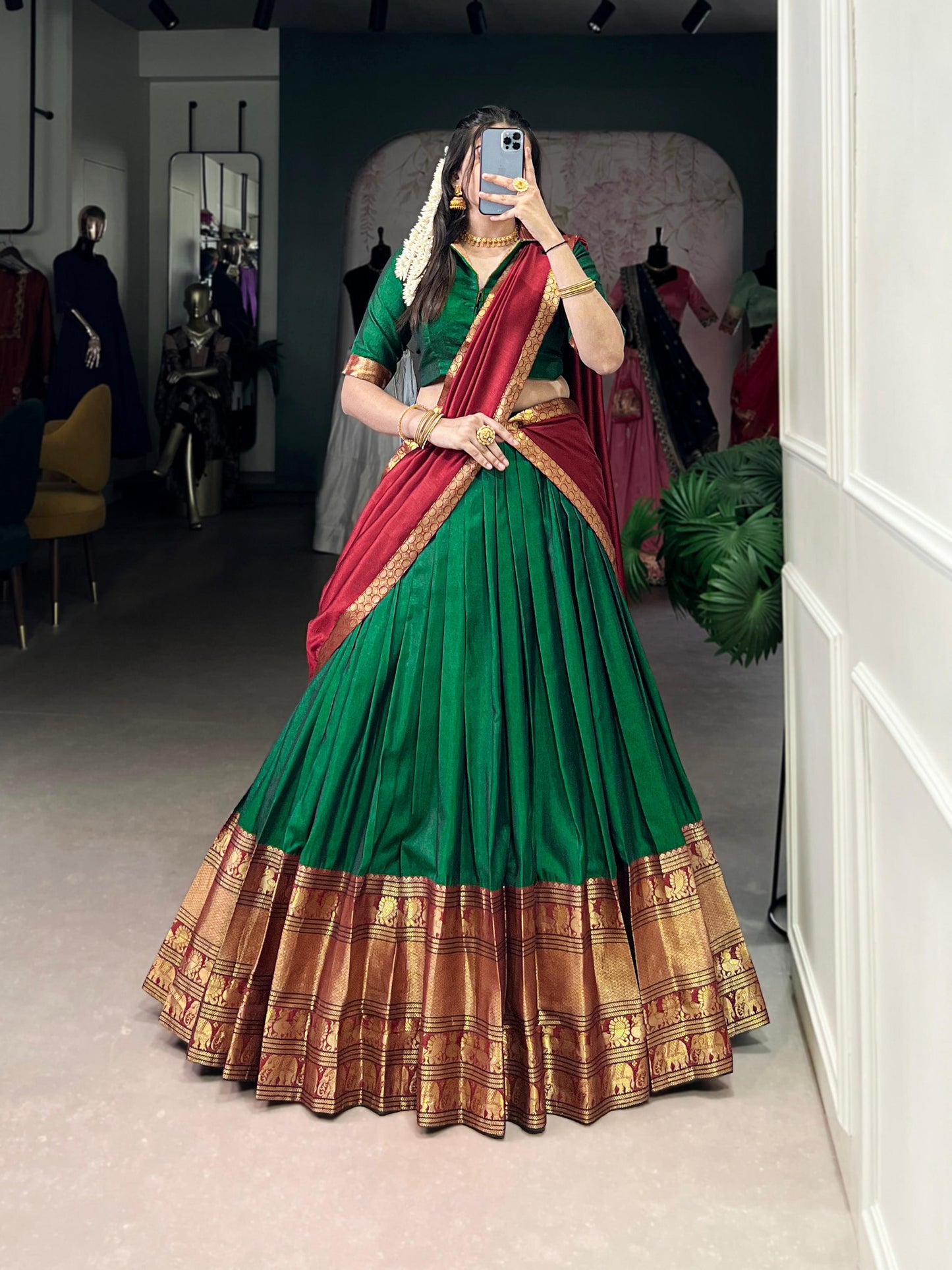 Lorenvalley Fashion Green Narayan Pet Silk Zari Weaving Work Lehenga Choli with Dupatta | Swadesiicart