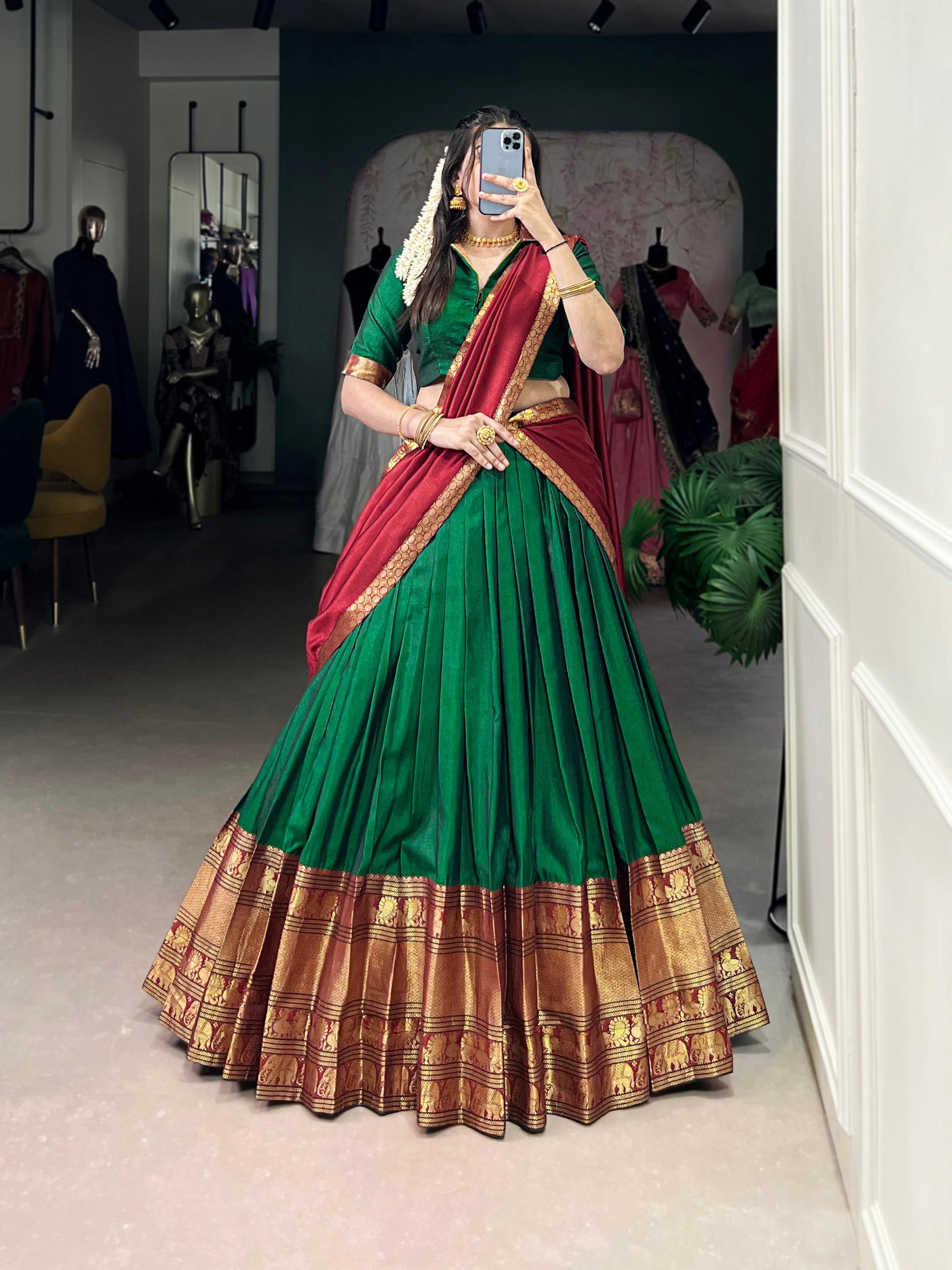Lorenvalley Fashion Green Narayan Pet Silk Zari Weaving Work Lehenga Choli with Dupatta | Swadesiicart
