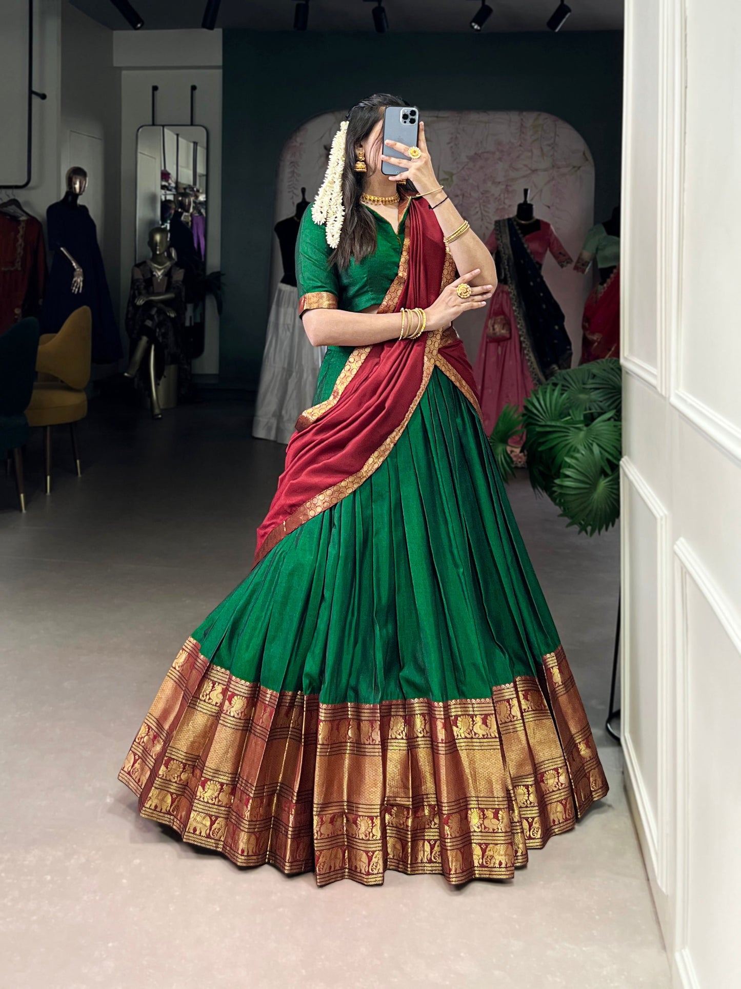 Lorenvalley Fashion Green Narayan Pet Silk Zari Weaving Work Lehenga Choli with Dupatta | Swadesiicart