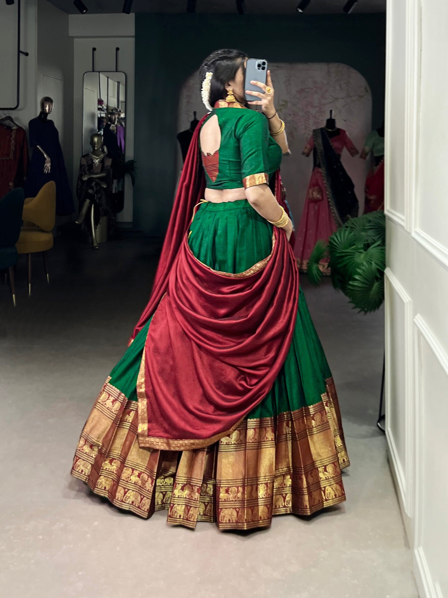 Lorenvalley Fashion Green Narayan Pet Silk Zari Weaving Work Lehenga Choli with Dupatta | Swadesiicart