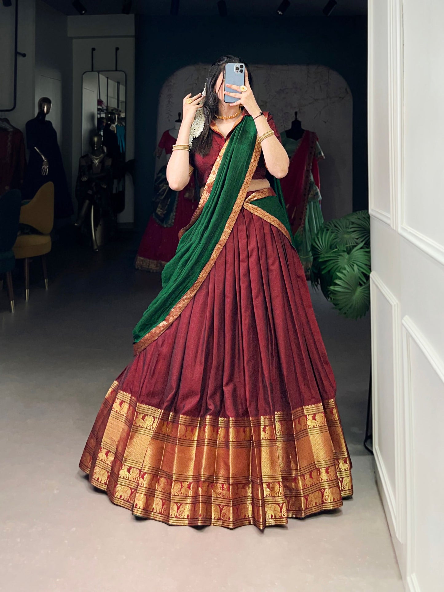 Lorenvalley Fashion Maroon Narayan Pet Silk Zari Weaving Work Lehenga Choli with Dupatta | Swadesiicart
