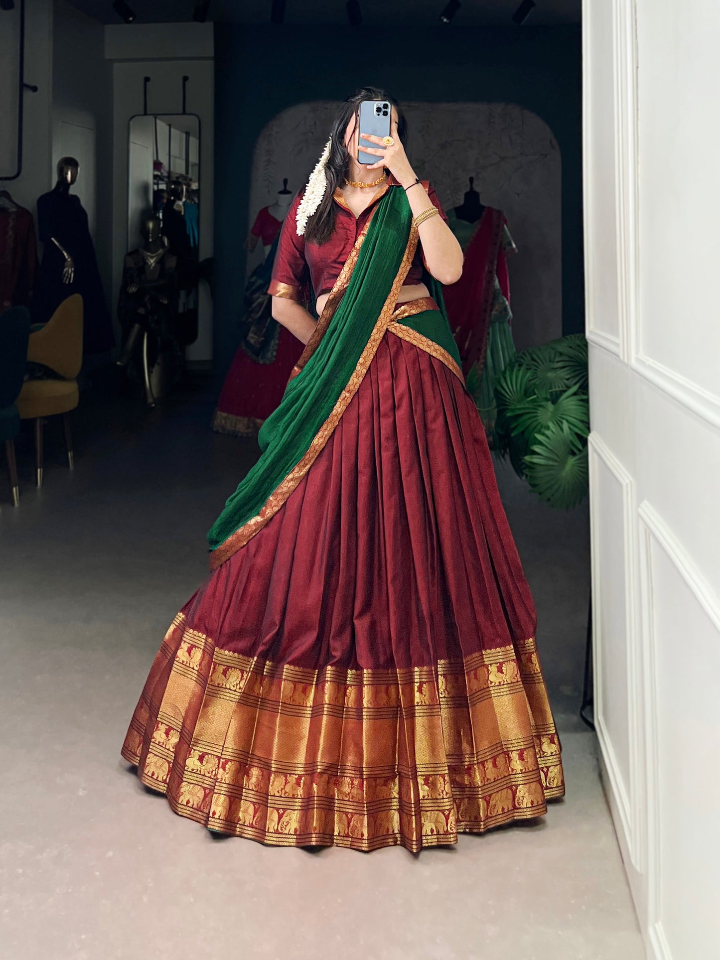 Lorenvalley Fashion Maroon Narayan Pet Silk Zari Weaving Work Lehenga Choli with Dupatta | Swadesiicart