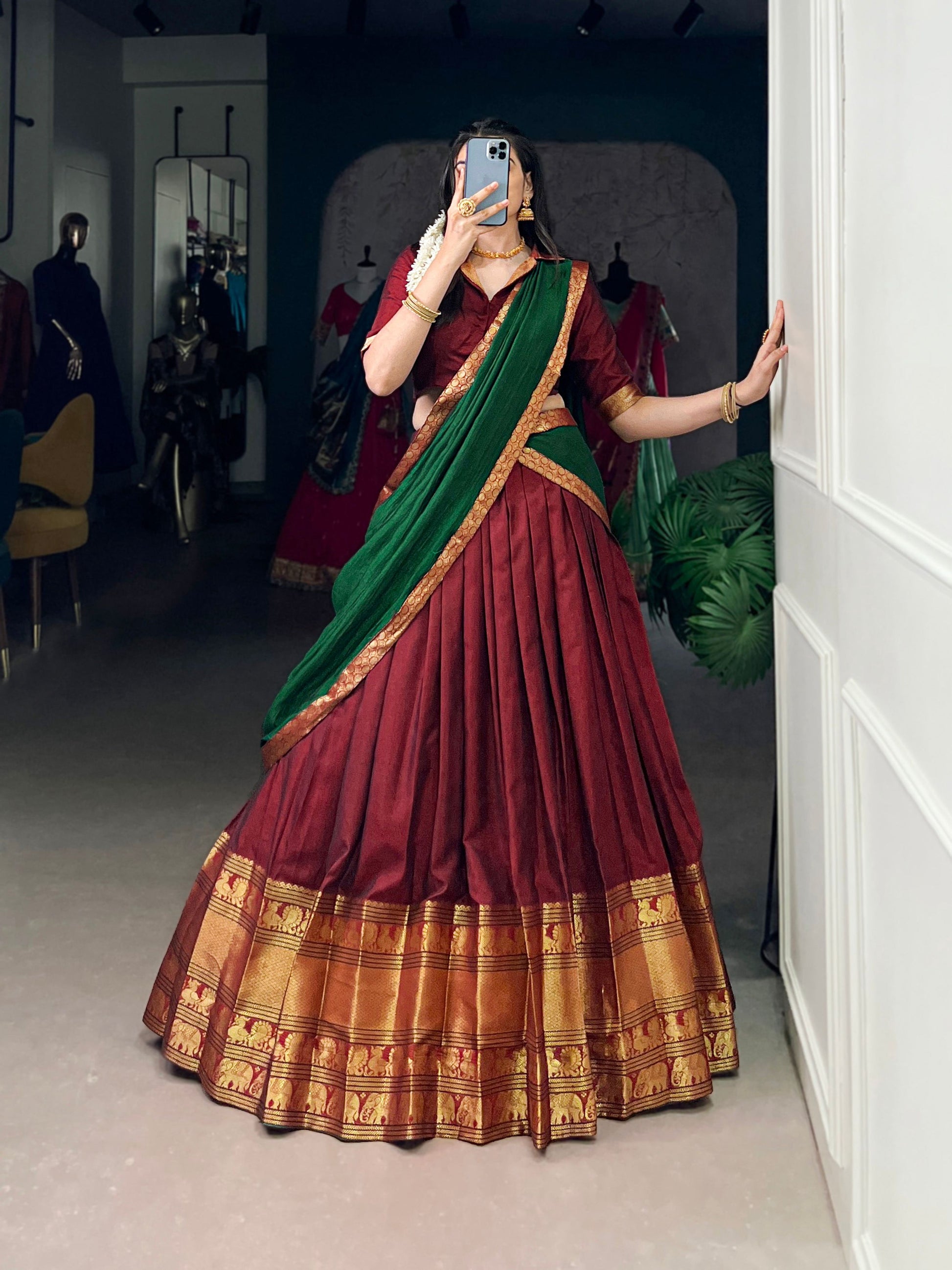 Lorenvalley Fashion Maroon Narayan Pet Silk Zari Weaving Work Lehenga Choli with Dupatta | Swadesiicart