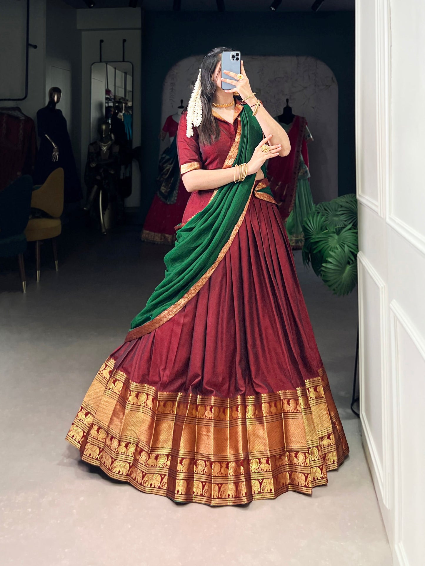 Lorenvalley Fashion Maroon Narayan Pet Silk Zari Weaving Work Lehenga Choli with Dupatta | Swadesiicart