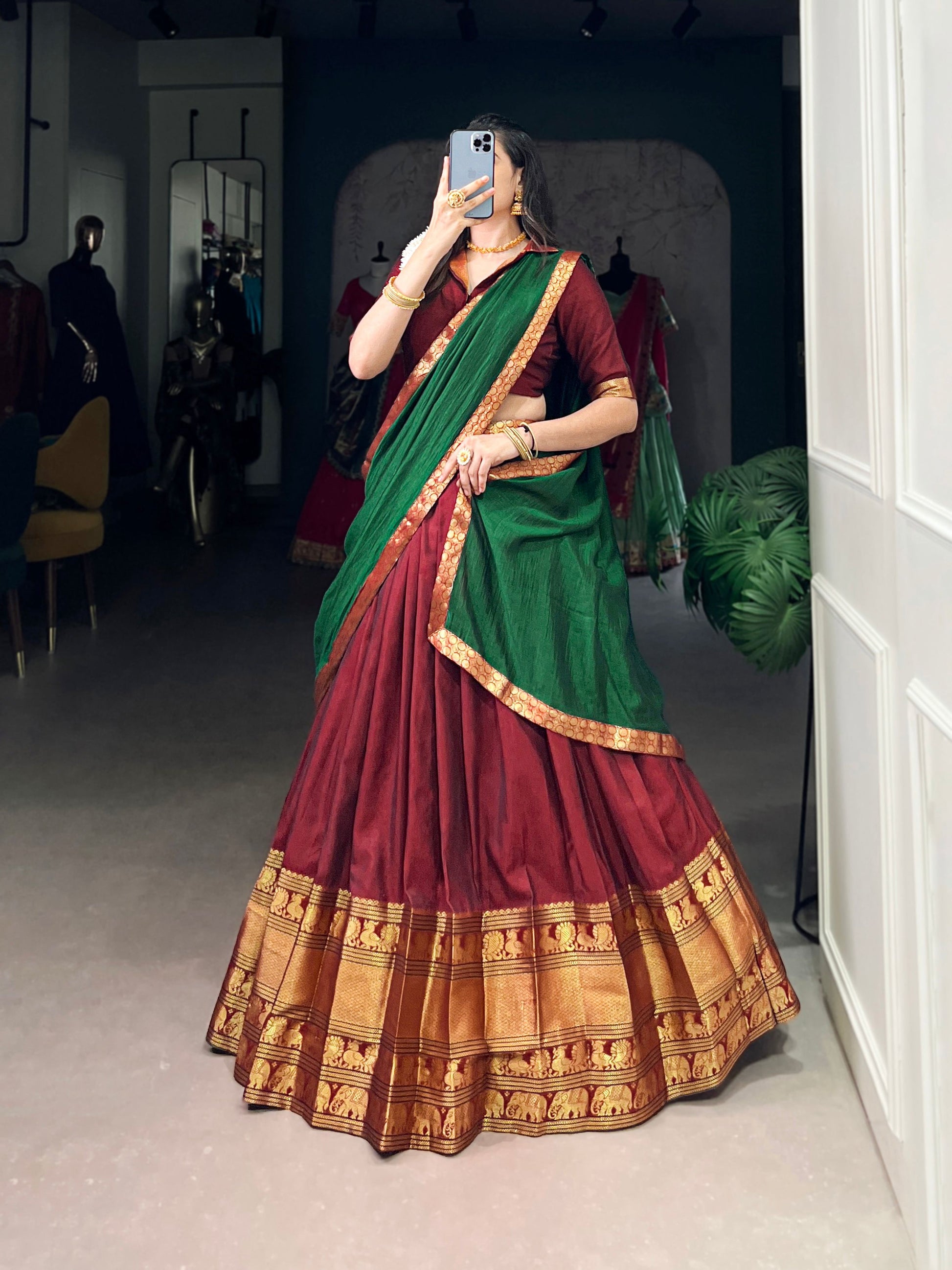 Lorenvalley Fashion Maroon Narayan Pet Silk Zari Weaving Work Lehenga Choli with Dupatta | Swadesiicart