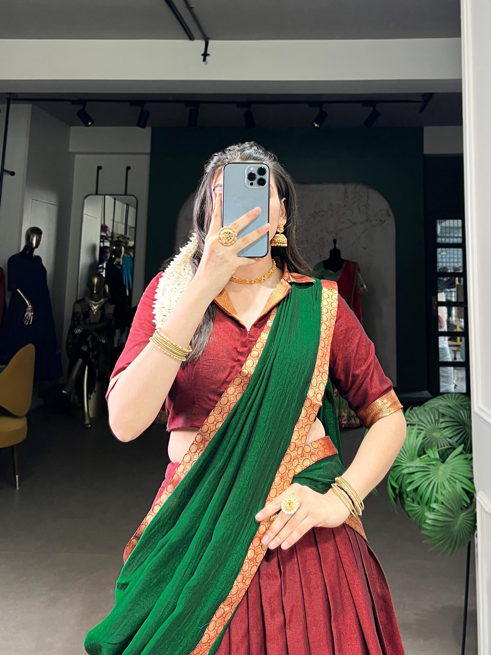 Lorenvalley Fashion Maroon Narayan Pet Silk Zari Weaving Work Lehenga Choli with Dupatta | Swadesiicart