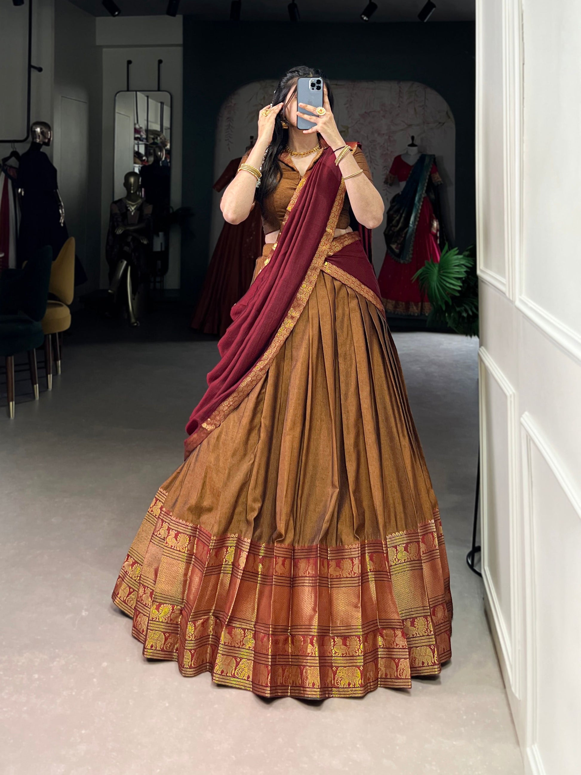 Lorenvalley Fashion Mustard Narayan Pet Silk Zari Weaving Work Lehenga Choli with Dupatta - Swadesiicart