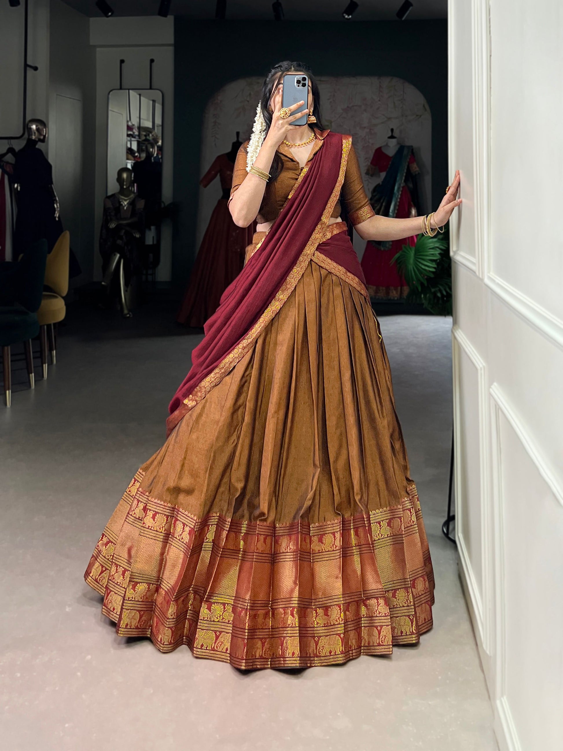 Lorenvalley Fashion Mustard Narayan Pet Silk Zari Weaving Work Lehenga Choli with Dupatta - Swadesiicart