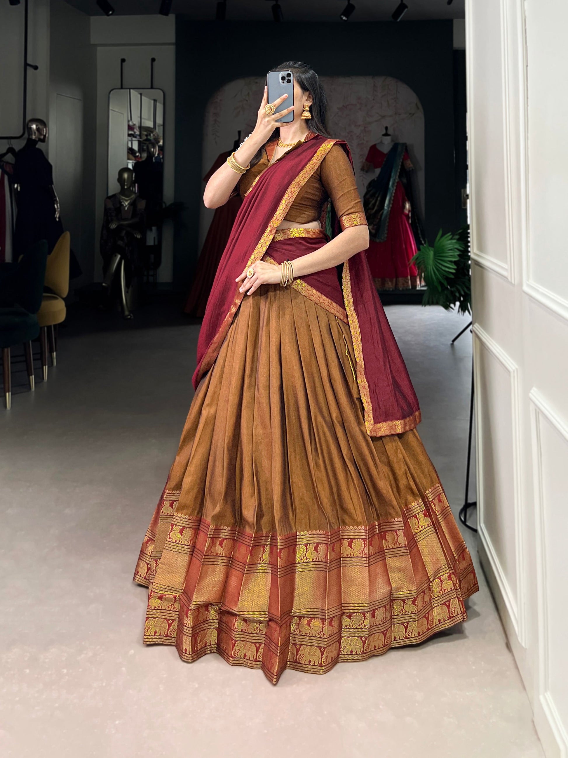 Lorenvalley Fashion Mustard Narayan Pet Silk Zari Weaving Work Lehenga Choli with Dupatta - Swadesiicart