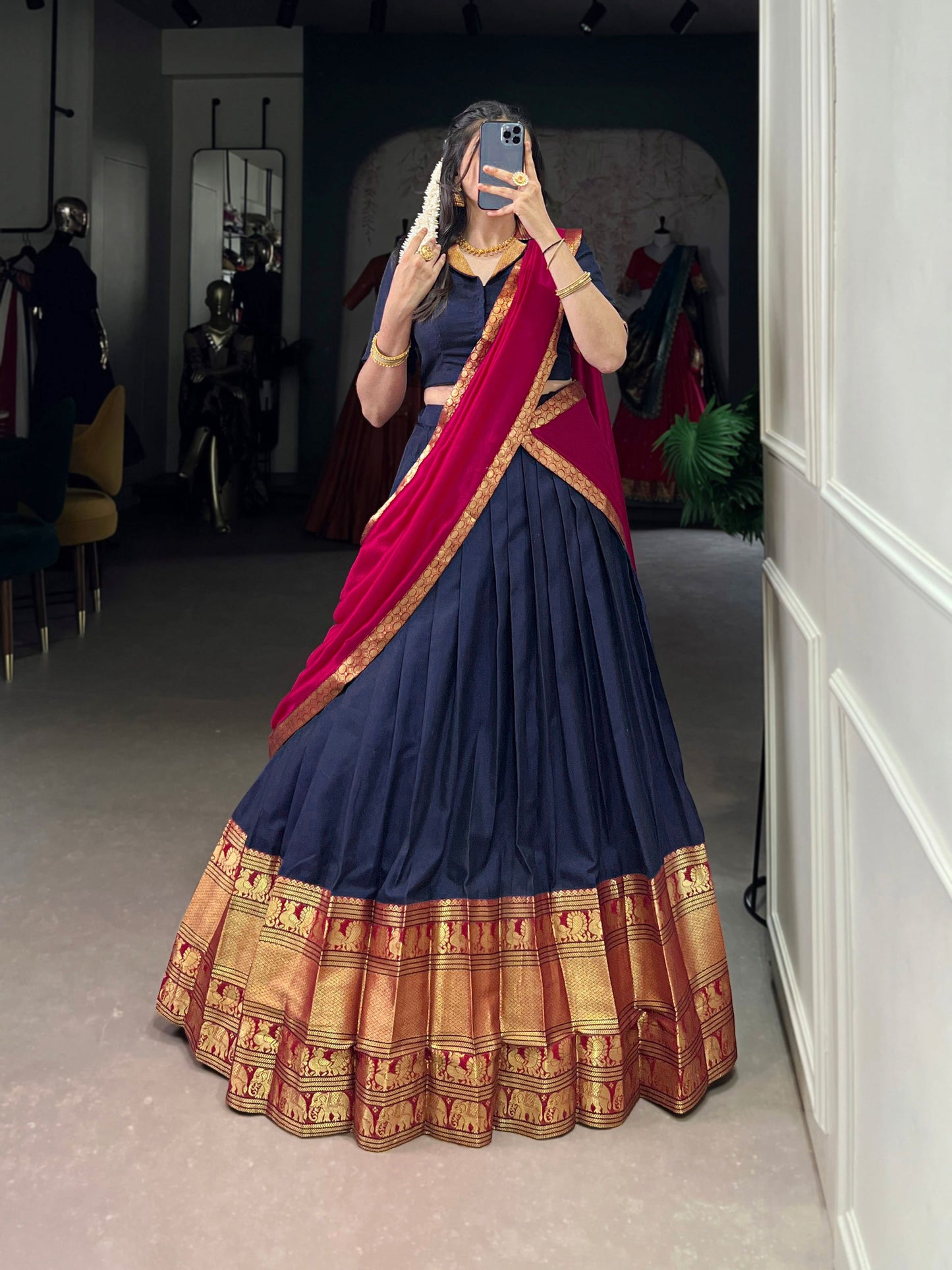 Lorenvalley Fashion Navyblue Narayan Pet Silk Zari Weaving Work Lehenga Choli with Dupatta | Swadesiicart