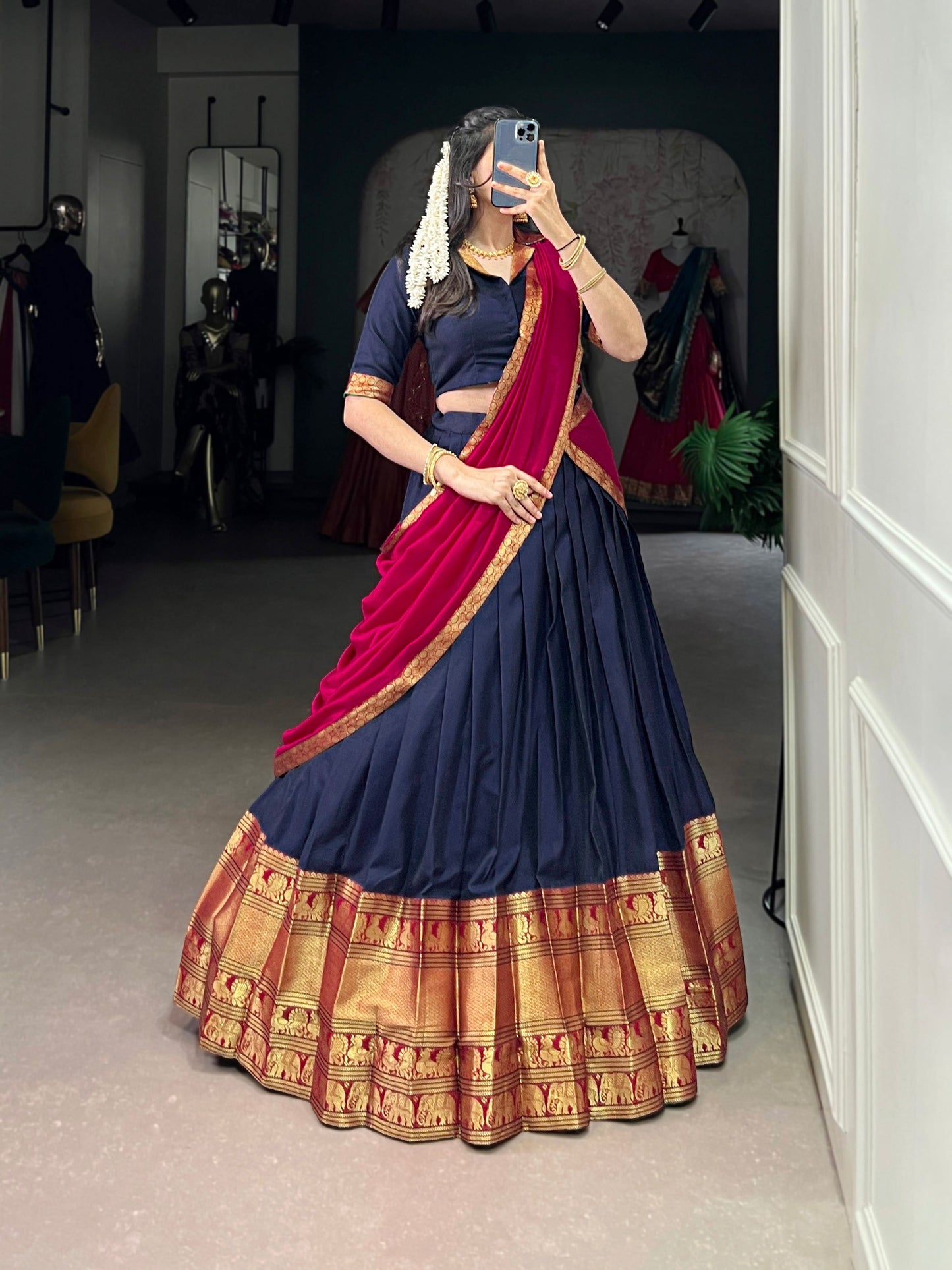 Lorenvalley Fashion Navyblue Narayan Pet Silk Zari Weaving Work Lehenga Choli with Dupatta | Swadesiicart