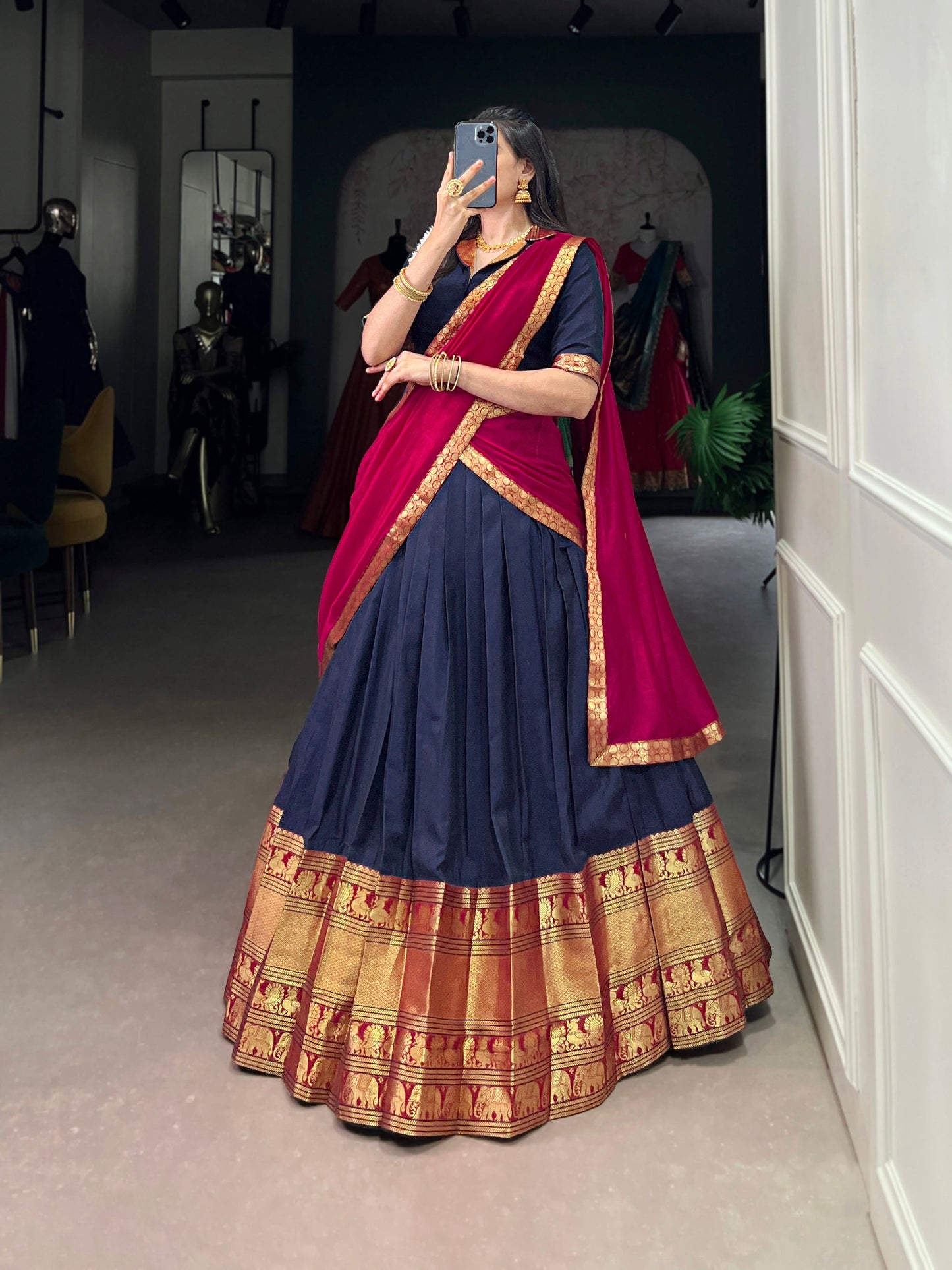 Lorenvalley Fashion Navyblue Narayan Pet Silk Zari Weaving Work Lehenga Choli with Dupatta | Swadesiicart