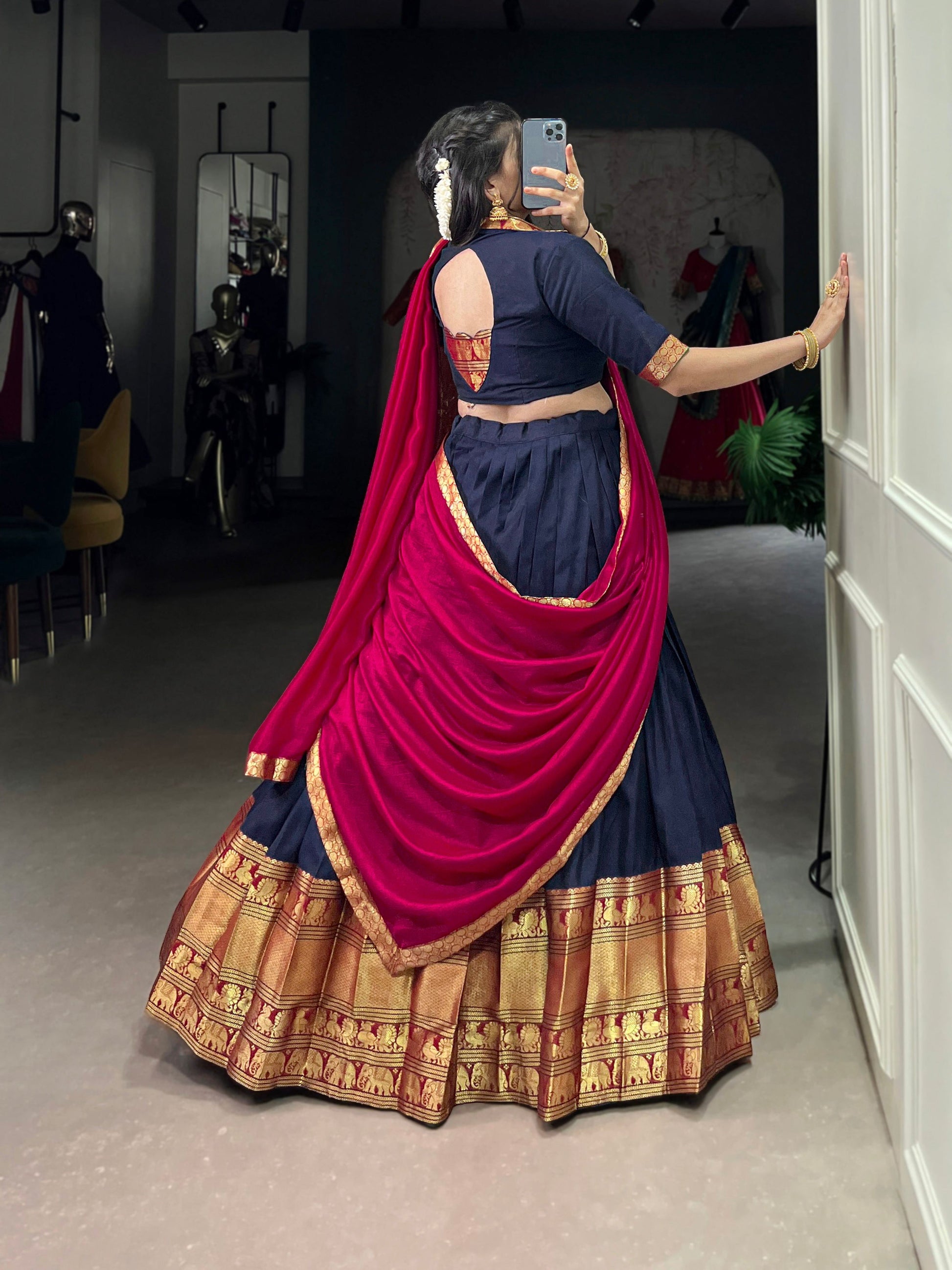 Lorenvalley Fashion Navyblue Narayan Pet Silk Zari Weaving Work Lehenga Choli with Dupatta | Swadesiicart