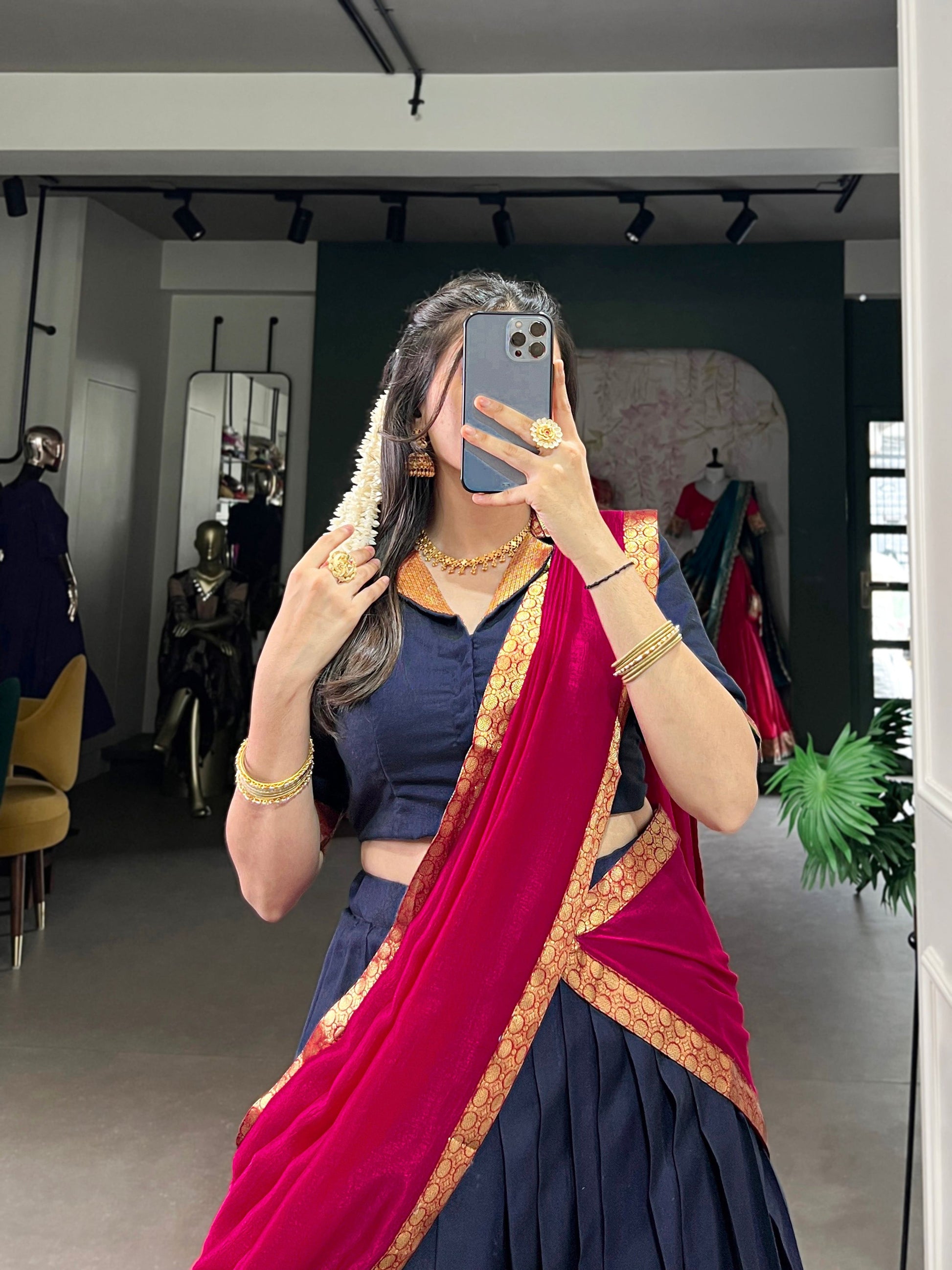 Lorenvalley Fashion Navyblue Narayan Pet Silk Zari Weaving Work Lehenga Choli with Dupatta | Swadesiicart