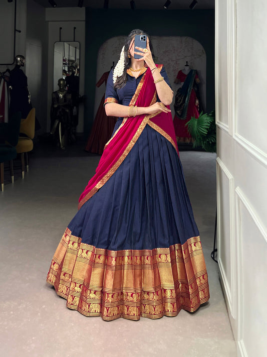 Lorenvalley Fashion Navyblue Narayan Pet Silk Zari Weaving Work Lehenga Choli with Dupatta | Swadesiicart