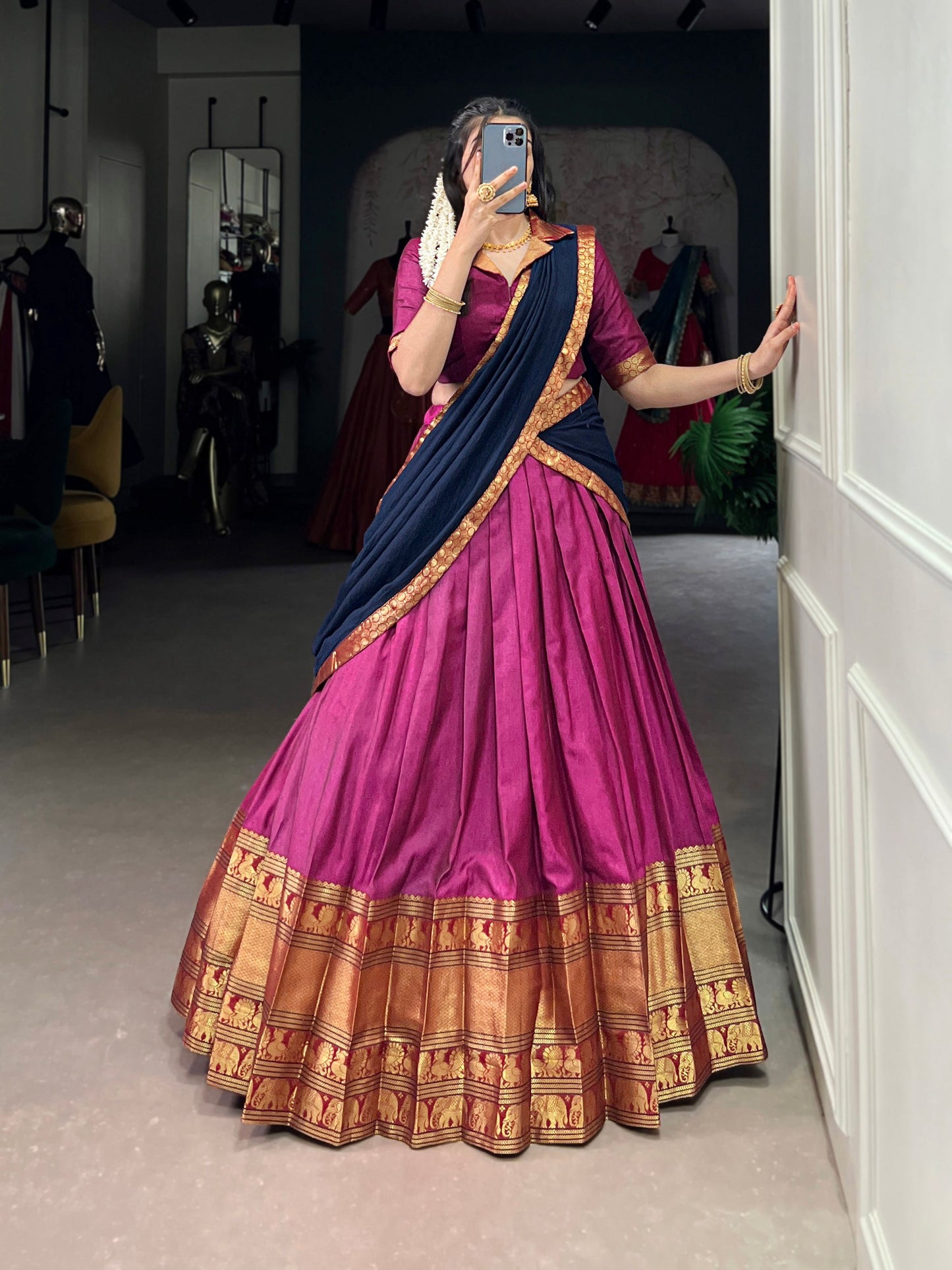 Lorenvalley Fashion Pink Narayan Pet Silk Zari Weaving Work Lehenga Choli with Dupatta - Swadesiicart