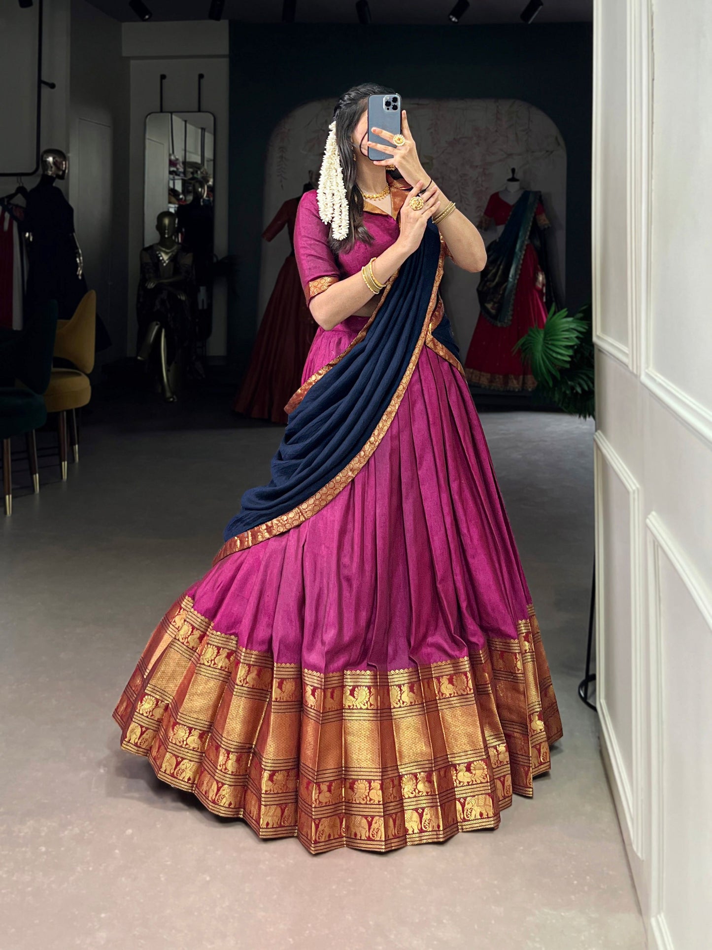 Lorenvalley Fashion Pink Narayan Pet Silk Zari Weaving Work Lehenga Choli with Dupatta - Swadesiicart