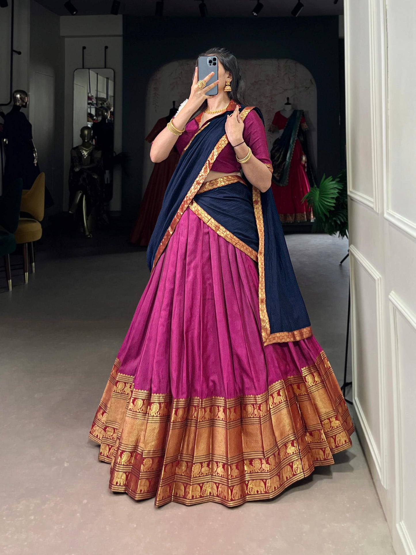 Lorenvalley Fashion Pink Narayan Pet Silk Zari Weaving Work Lehenga Choli with Dupatta - Swadesiicart
