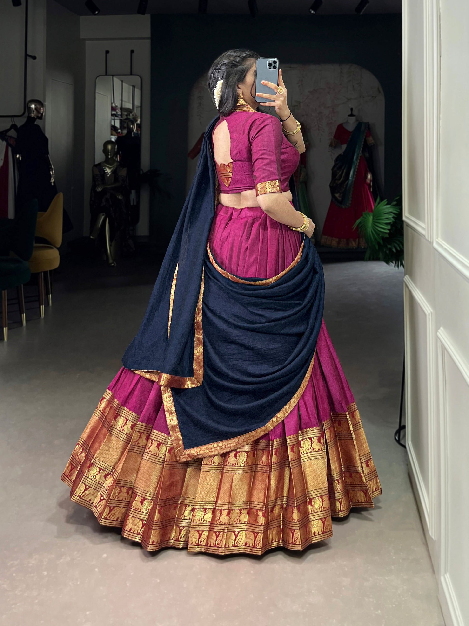 Lorenvalley Fashion Pink Narayan Pet Silk Zari Weaving Work Lehenga Choli with Dupatta - Swadesiicart