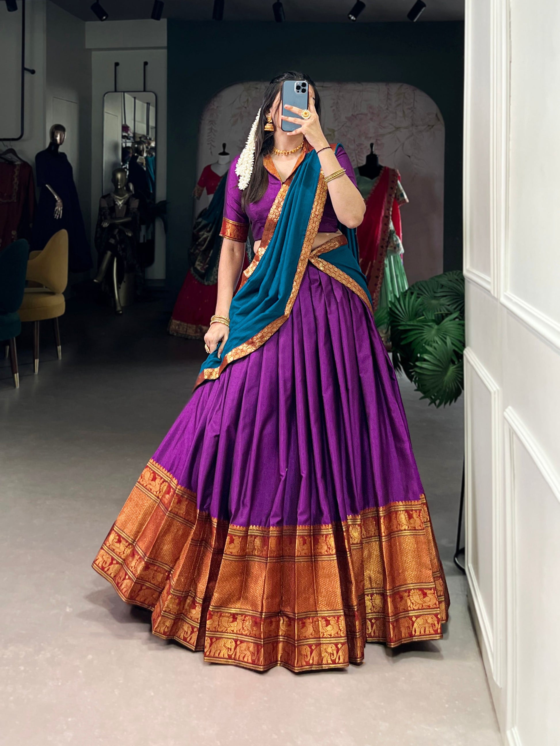 Lorenvalley Fashion Purple Narayan Pet Silk Zari Weaving Work Lehenga Choli with Dupatta - Swadesiicart
