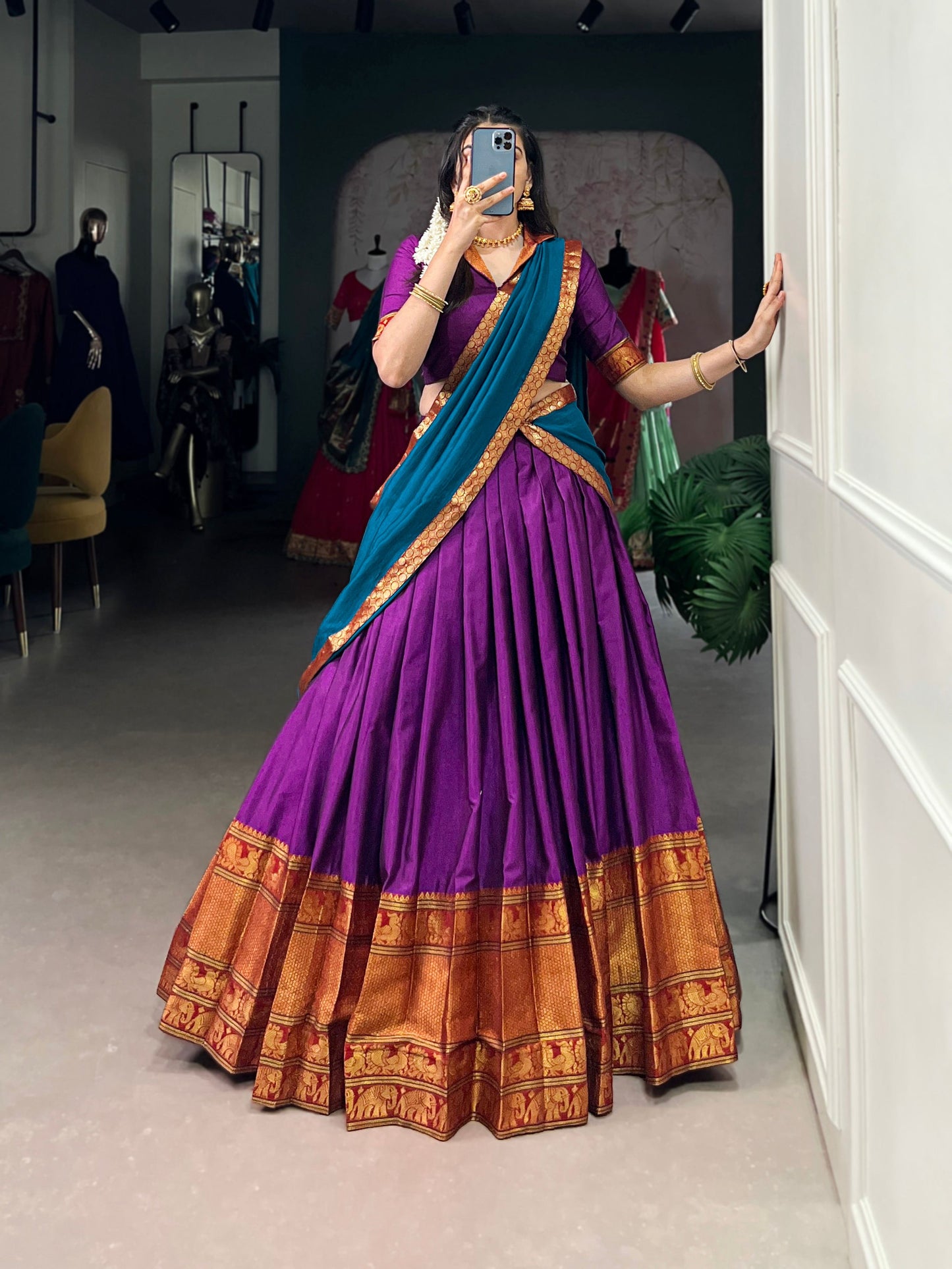 Lorenvalley Fashion Purple Narayan Pet Silk Zari Weaving Work Lehenga Choli with Dupatta - Swadesiicart
