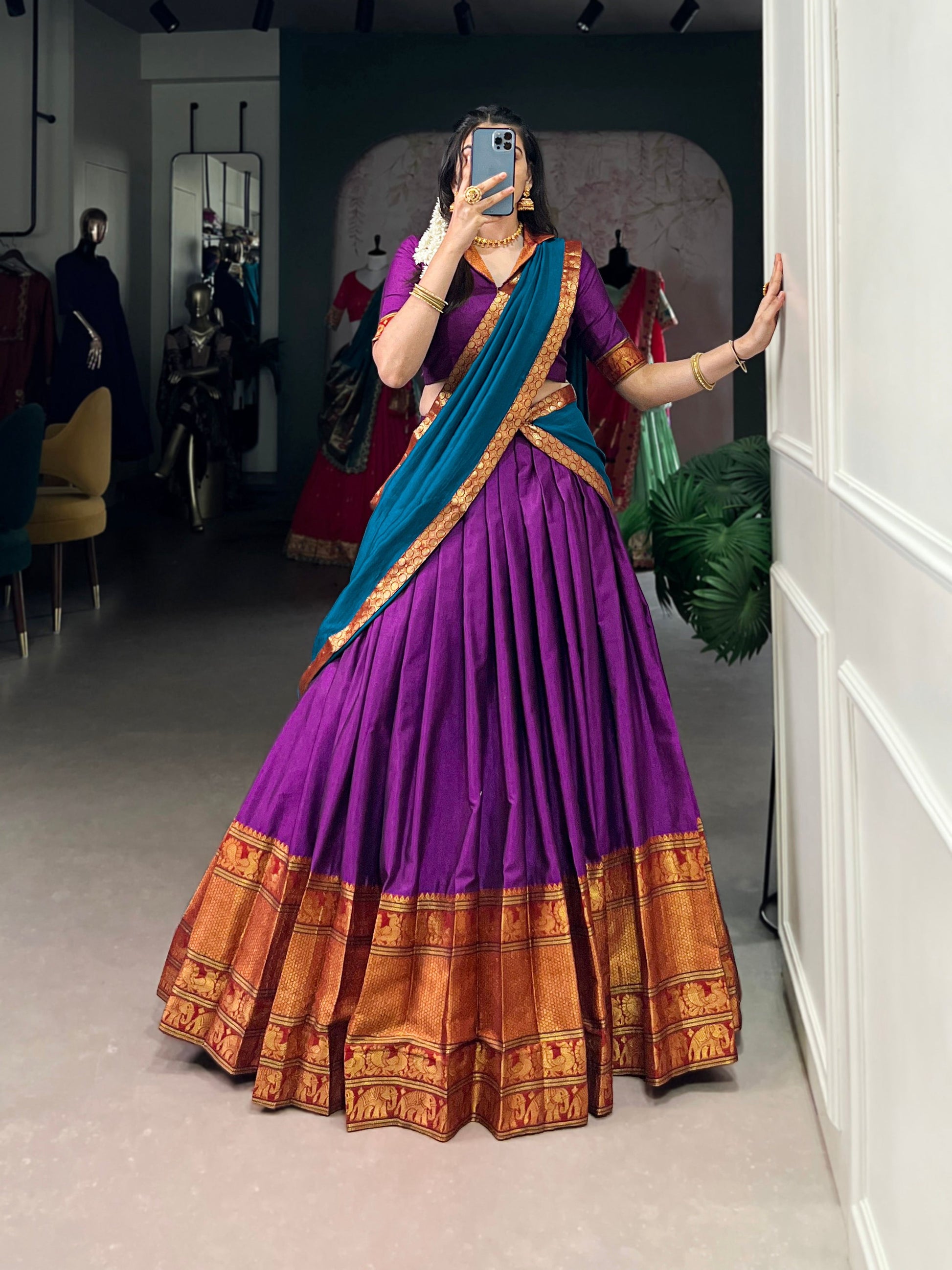 Lorenvalley Fashion Purple Narayan Pet Silk Zari Weaving Work Lehenga Choli with Dupatta - Swadesiicart