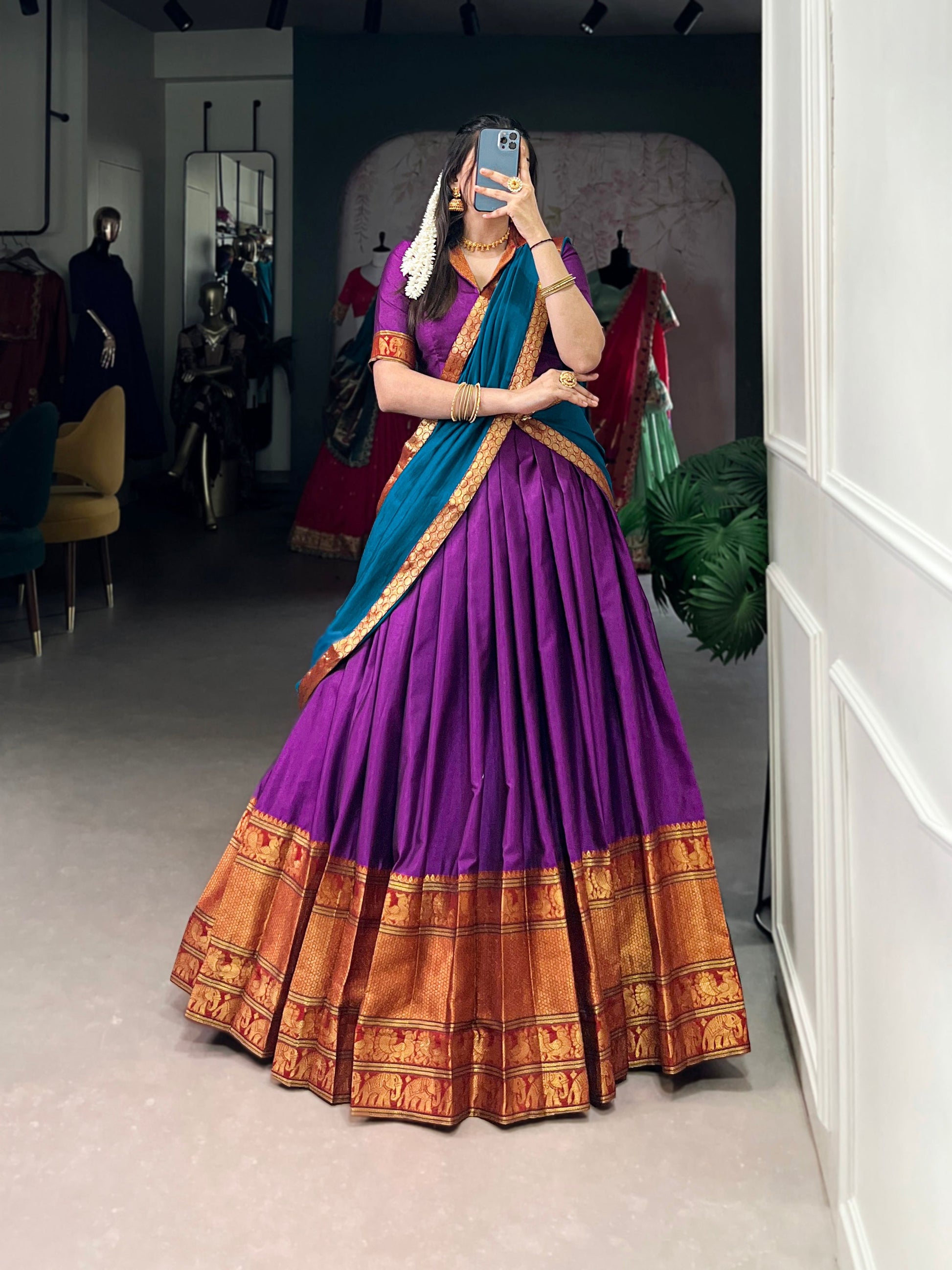 Lorenvalley Fashion Purple Narayan Pet Silk Zari Weaving Work Lehenga Choli with Dupatta - Swadesiicart