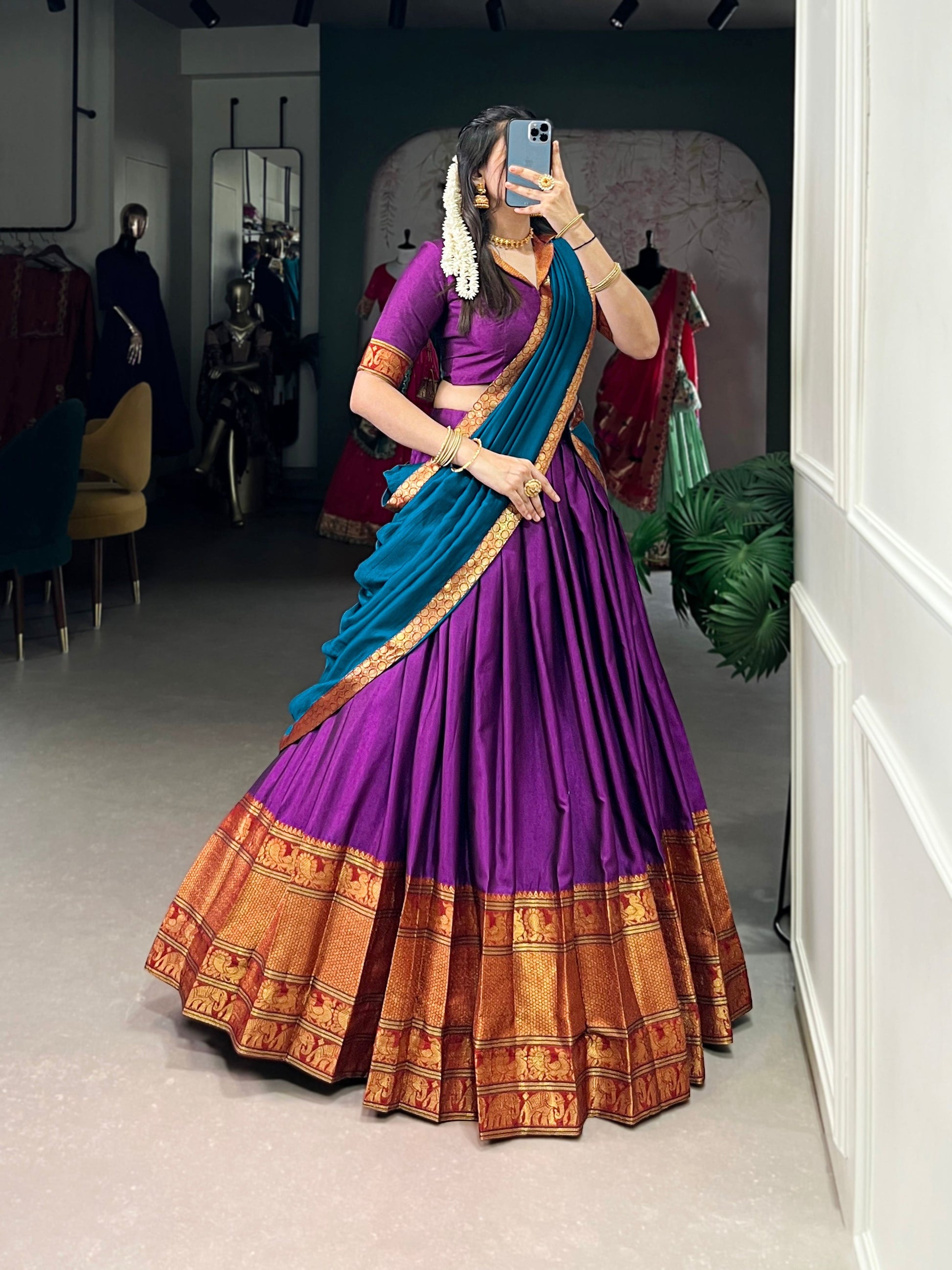 Lorenvalley Fashion Purple Narayan Pet Silk Zari Weaving Work Lehenga Choli with Dupatta - Swadesiicart