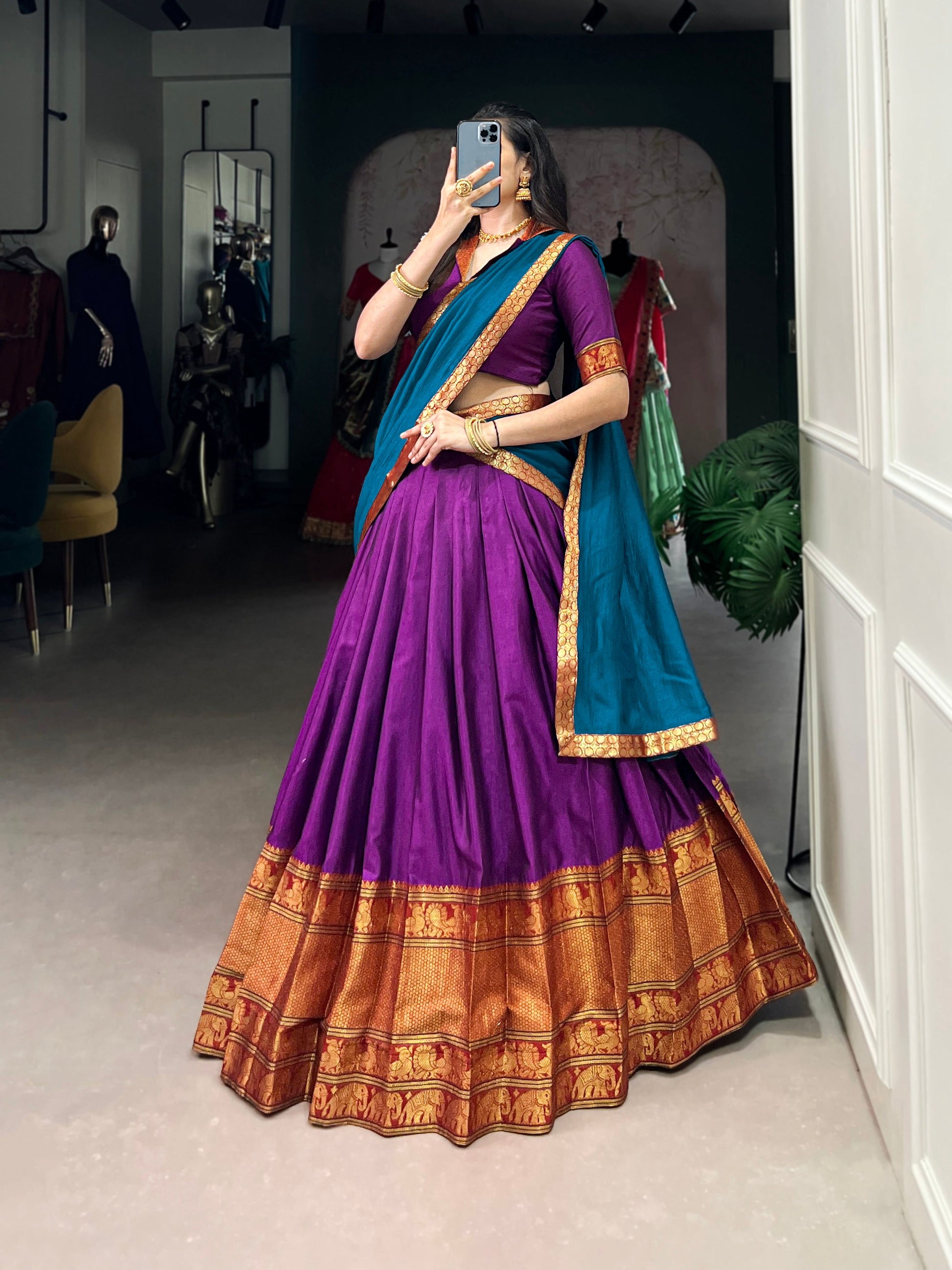 Lorenvalley Fashion Purple Narayan Pet Silk Zari Weaving Work Lehenga Choli with Dupatta - Swadesiicart