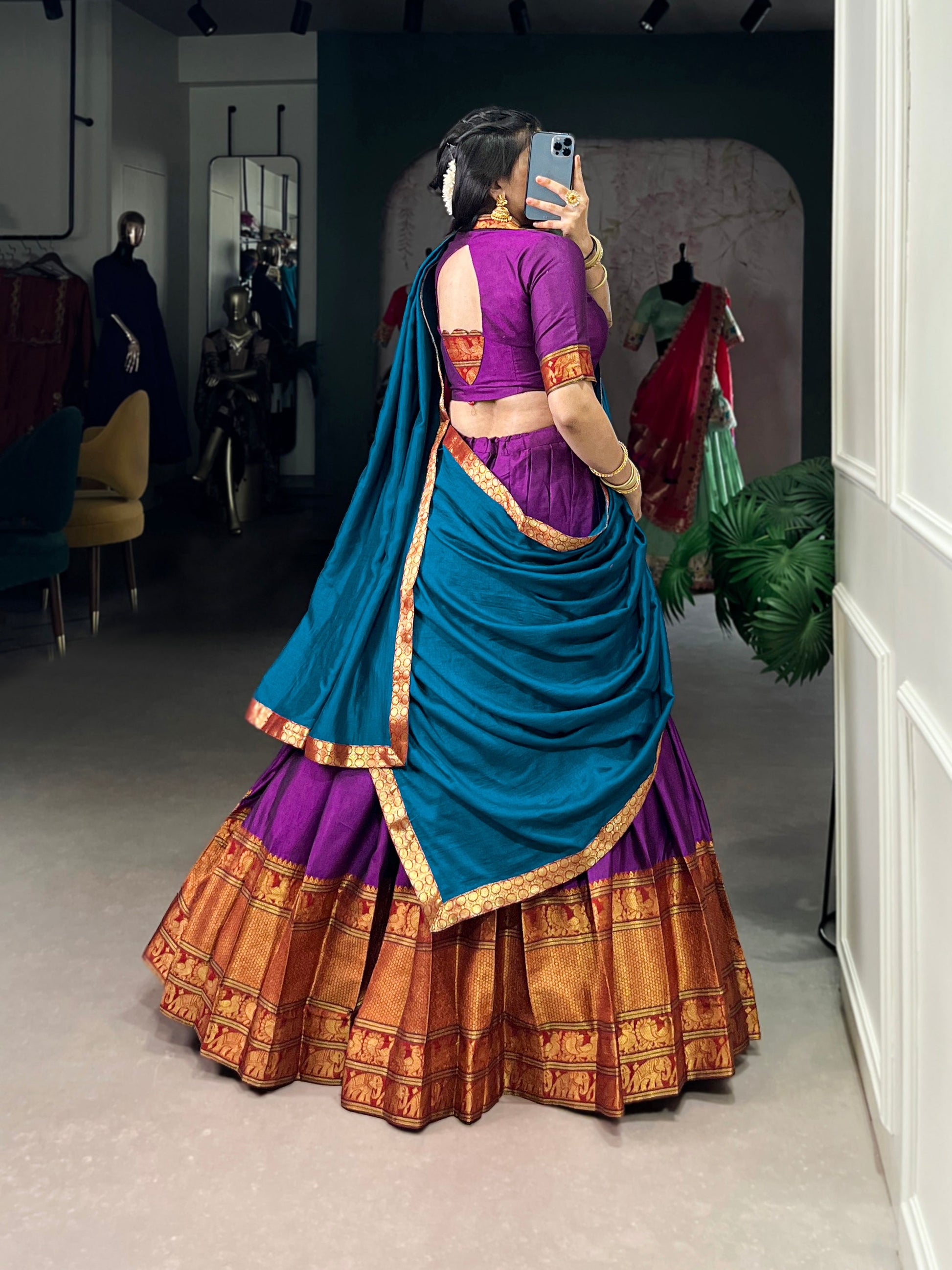 Lorenvalley Fashion Purple Narayan Pet Silk Zari Weaving Work Lehenga Choli with Dupatta - Swadesiicart