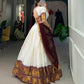 Lorenvalley White Poly Cotton Chex With Zari Weaving Work Lehenga Choli with Dupatta | Swadesiicart