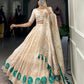 Lorenvalley Off White Pure Shimmer With Weaving Work with Mirror And Beads (Moti) Hand Work Lehenga Choli | Swadesiicart