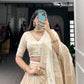 Lorenvalley Off White Pure Shimmer With Weaving Work with Mirror And Beads (Moti) Hand Work Lehenga Choli | Swadesiicart
