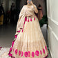 Lorenvalley Off White Pure Shimmer With Weaving Work with Mirror And Beads (Moti) Hand Work Lehenga Choli | Swadesiicart