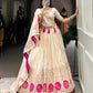 Lorenvalley Off White Pure Shimmer With Weaving Work with Mirror And Beads (Moti) Hand Work Lehenga Choli | Swadesiicart