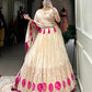 Lorenvalley Off White Pure Shimmer With Weaving Work with Mirror And Beads (Moti) Hand Work Lehenga Choli | Swadesiicart