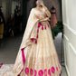 Lorenvalley Off White Pure Shimmer With Weaving Work with Mirror And Beads (Moti) Hand Work Lehenga Choli | Swadesiicart