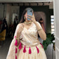 Lorenvalley Off White Pure Shimmer With Weaving Work with Mirror And Beads (Moti) Hand Work Lehenga Choli | Swadesiicart