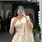 Lorenvalley Off White Pure Shimmer With Weaving Work with Mirror And Beads (Moti) Hand Work Lehenga Choli | Swadesiicart