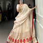 Lorenvalley Off White Pure Shimmer With Weaving Work with Mirror And Beads (Moti) Hand Work Lehenga Choli | Swadesiicart
