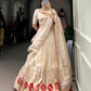 Lorenvalley Off White Pure Shimmer With Weaving Work with Mirror And Beads (Moti) Hand Work Lehenga Choli | Swadesiicart