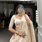 Lorenvalley Off White Pure Shimmer With Weaving Work with Mirror And Beads (Moti) Hand Work Lehenga Choli | Swadesiicart