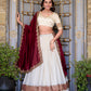 Lorenvalley Off White Vichitra Silk Zari Weaving Work Lace Border Belt with Sequins Lace Touch Up Lehenga Choli with Dupatta | Swadesiicart