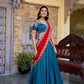 Lorenvalley Teal Vichitra Silk Zari Weaving Work Lace Border Belt with Sequins Lace Touch Up Lehenga Choli with Dupatta | Swadesiicart
