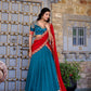 Lorenvalley Teal Vichitra Silk Zari Weaving Work Lace Border Belt with Sequins Lace Touch Up Lehenga Choli with Dupatta | Swadesiicart