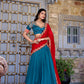 Lorenvalley Teal Vichitra Silk Zari Weaving Work Lace Border Belt with Sequins Lace Touch Up Lehenga Choli with Dupatta | Swadesiicart