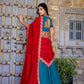 Lorenvalley Teal Vichitra Silk Zari Weaving Work Lace Border Belt with Sequins Lace Touch Up Lehenga Choli with Dupatta | Swadesiicart