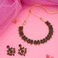 Tehzeeb Creations Green & Maroon Colour Gold Pleated Stone Studded Necklace With Earrings - Swadesiicart