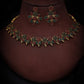 Tehzeeb Creations Green & Maroon Colour Gold Pleated Stone Studded Necklace With Earrings - Swadesiicart